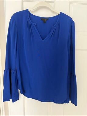 J. Crew V-Neck Long Sleeve Blouse in Cobalt
